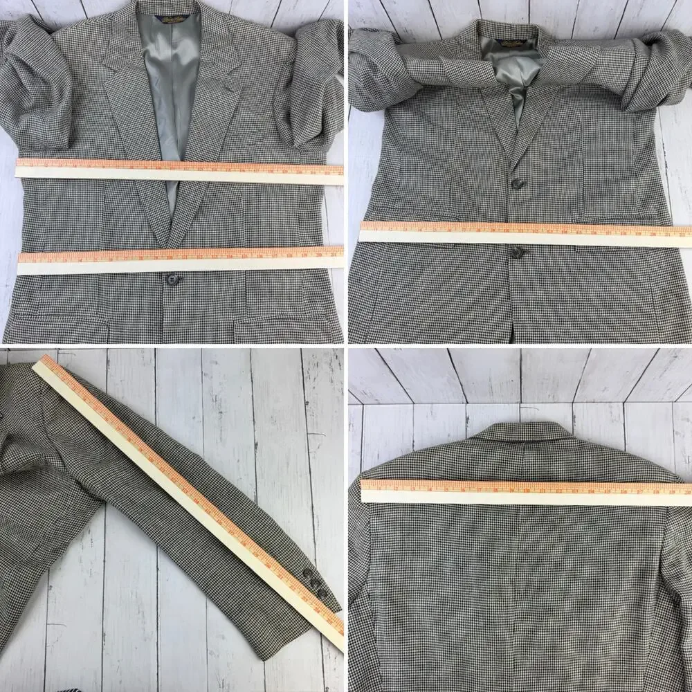 VTG Brooks Brothers Black White Houndstooth 2-Button Sport Coat Blazer Size 41L